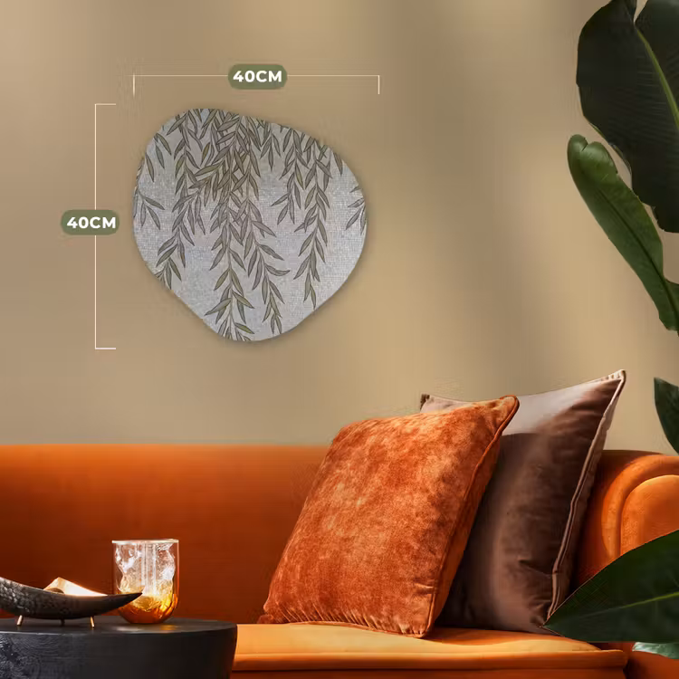 Planten - Mozaïek - Patroon - Groen - Blauw Wandcirkel Organisch Forex 3mm klein -sfeer3