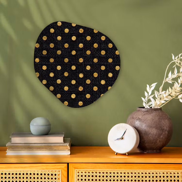Polka Dot - Stippen - Goud - Zwart Wandcirkel Organisch Forex 3mm klein 629 -sfeer2