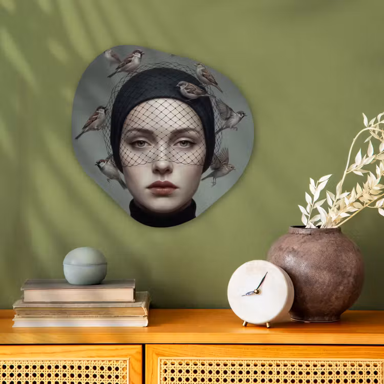Portret - Vogels - Zwart Wandcirkel Organisch Forex 3mm klein -sfeer2