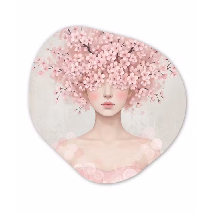 Portret - Kersenbloesem - Roze Wandcirkel Organisch Forex 3mm klein -3d