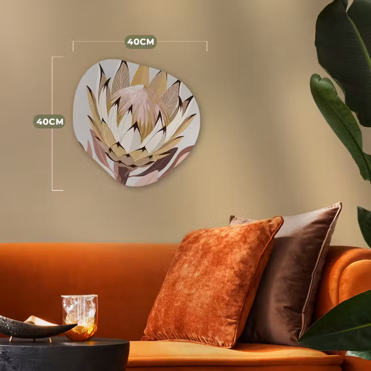 Protea - Bloem - Botanisch - Beige Wandcirkel Organisch Forex 3mm klein -sfeer3