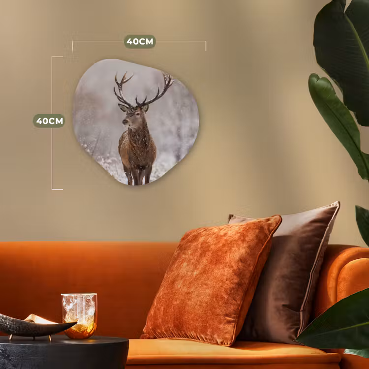 Edelhert - Bos - Sneeuw - Winter - Majestueus Wandcirkel Organisch Forex 3mm klein -sfeer3