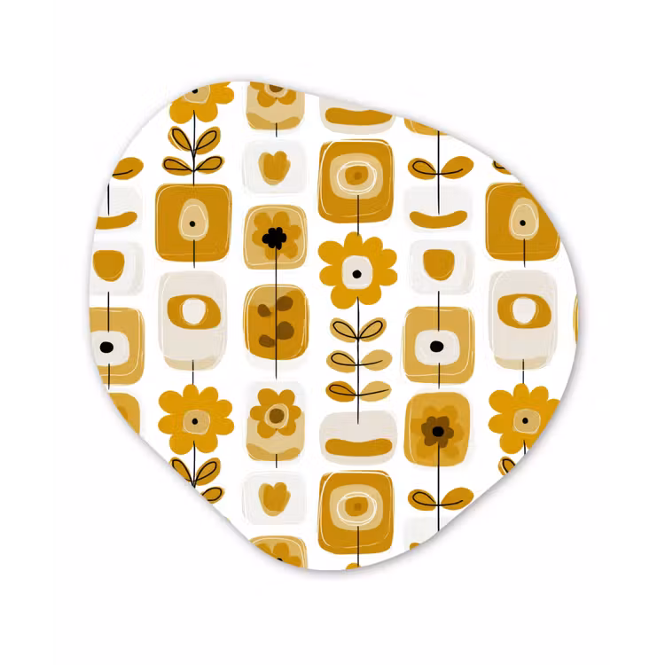 Retro - Abstract - Bloemen - Okergeel Wandcirkel Organisch Forex 3mm klein 629 -3d