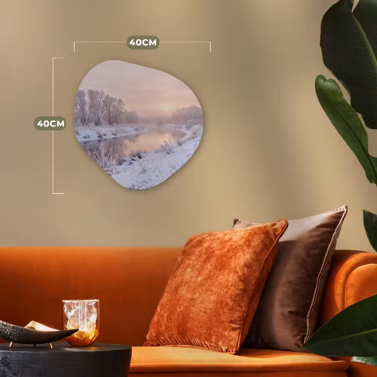 Rivier - Winter - Landschap - Sneeuw - Zonsopgang Wandcirkel Organisch Forex 3mm klein -sfeer3
