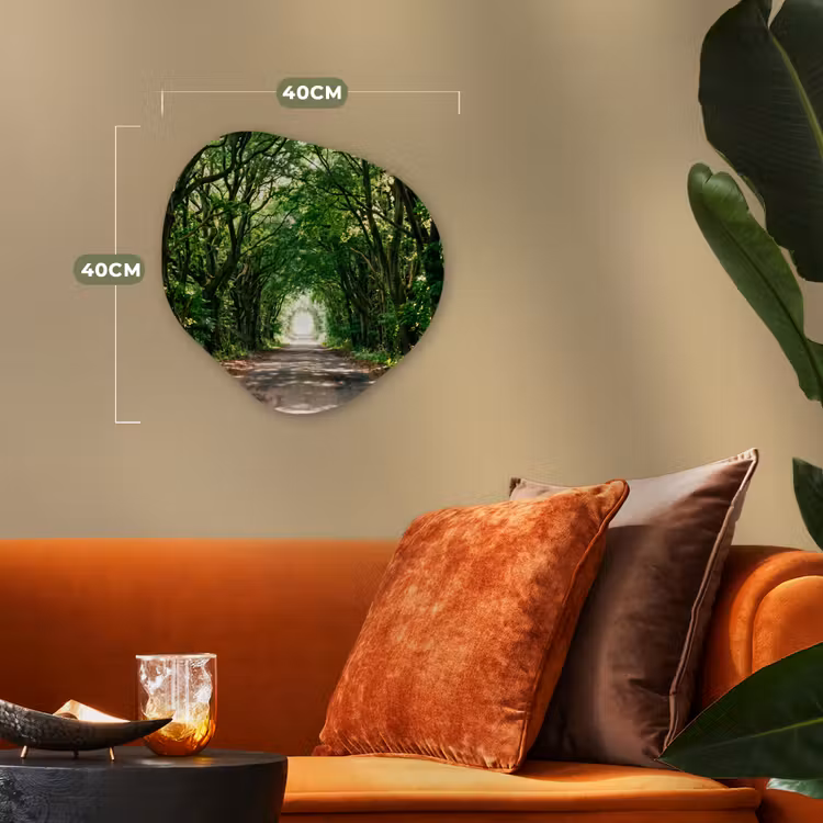 Weg - Bomen - Natuur - Groen Wandcirkel Organisch Forex 3mm klein -sfeer3