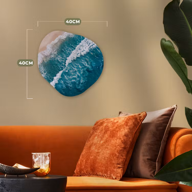 Zee - Strand - Golven - Natuur - Blauw Wandcirkel Organisch Forex 3mm klein -sfeer3