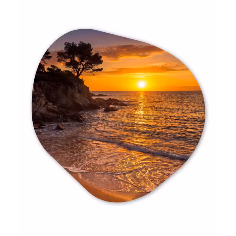 Zee - Kust - Zonsondergang - Natuur - Oranje Wandcirkel Organisch Forex 3mm klein -3d
