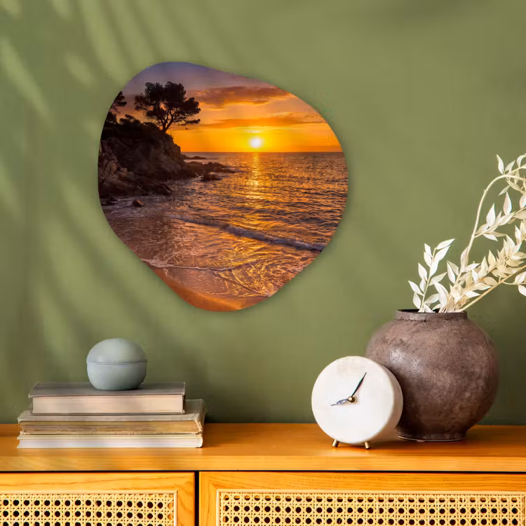 Zee - Kust - Zonsondergang - Natuur - Oranje Wandcirkel Organisch Forex 3mm klein -sfeer2