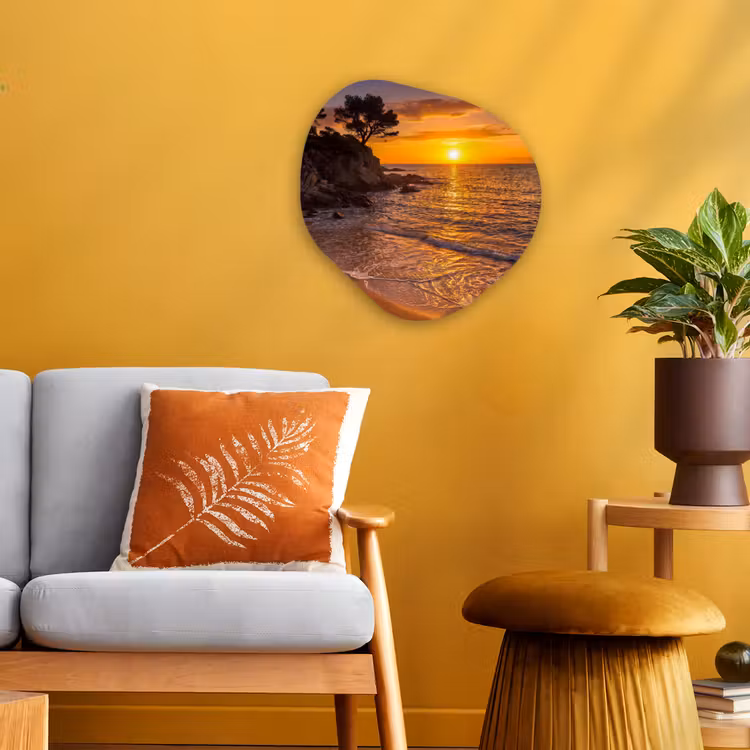 Zee - Kust - Zonsondergang - Natuur - Oranje Wandcirkel Organisch Forex 3mm klein -sfeer4