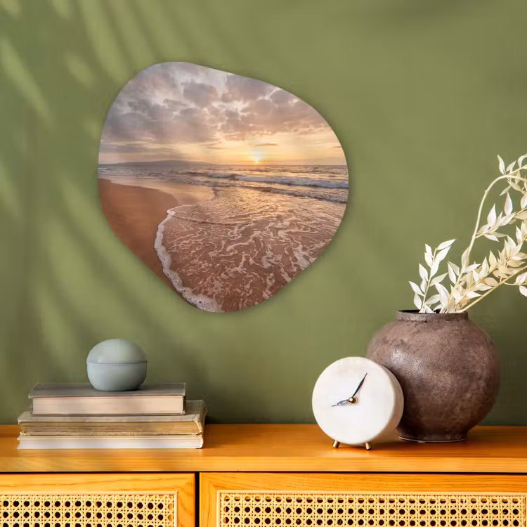 Zee - Kustlijn - Wolken - Landschap - Oranje Wandcirkel Organisch Forex 3mm klein -sfeer2