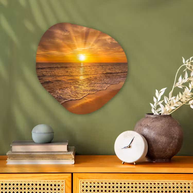 Zee - Zonsondergang - Golven - Kust - Oranje Wandcirkel Organisch Forex 3mm klein -sfeer2