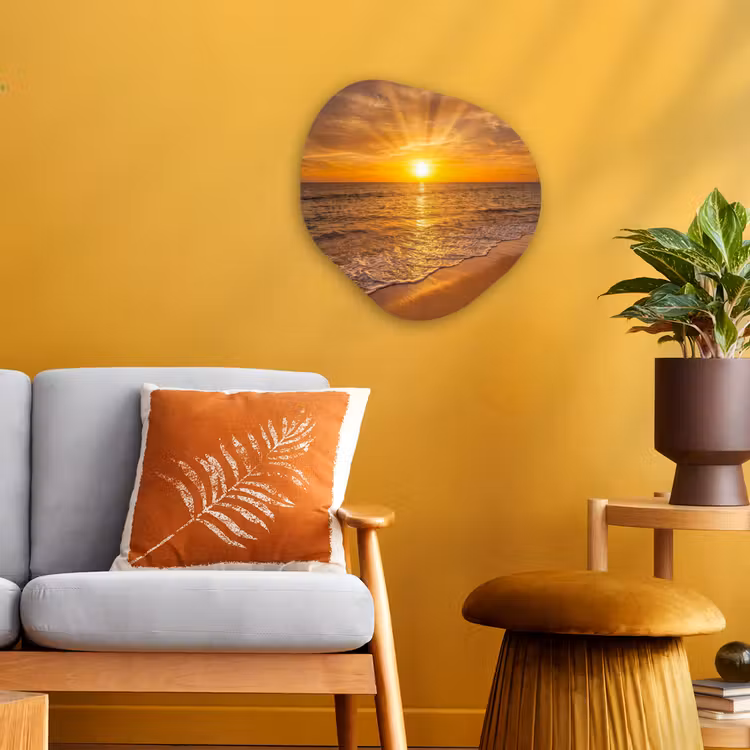 Zee - Zonsondergang - Golven - Kust - Oranje Wandcirkel Organisch Forex 3mm klein -sfeer4