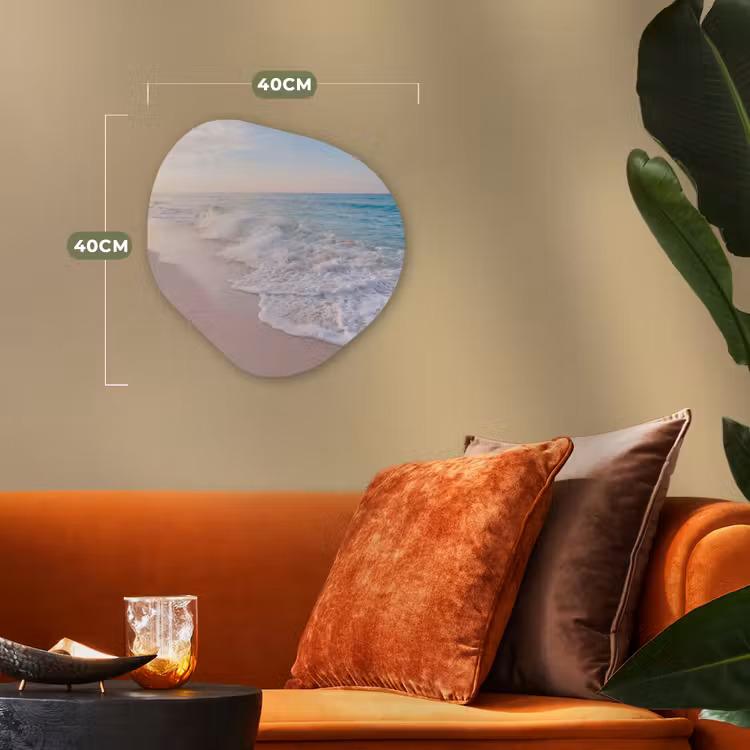 Zee - Golven - Strand - Natuur - Wit Wandcirkel Organisch Forex 3mm klein -sfeer3