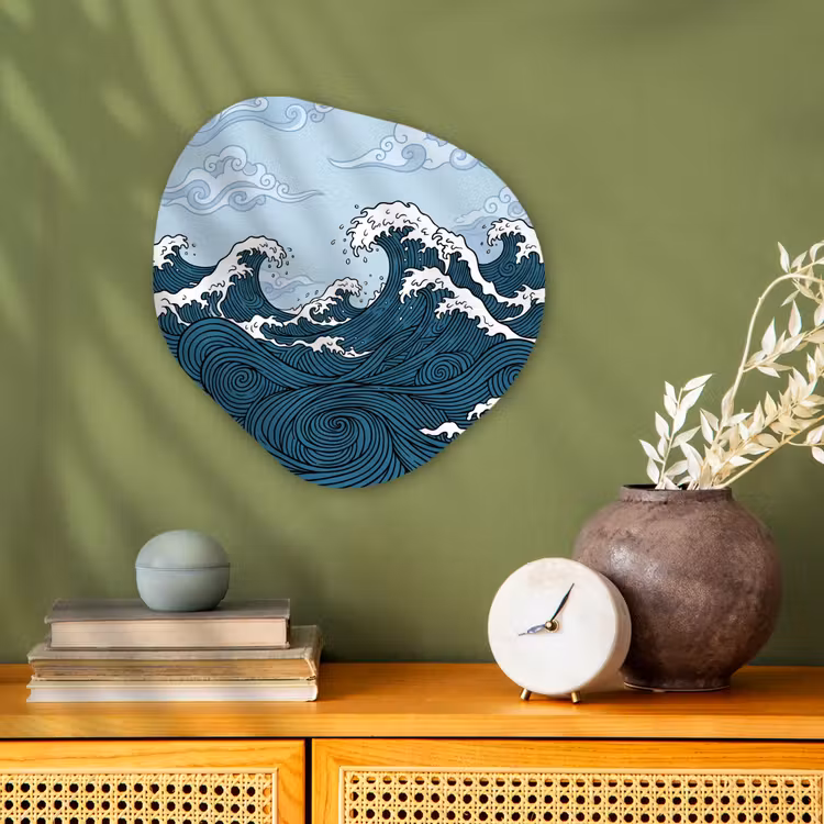 Zee - Golven - Japans - Natuur - Blauw Wandcirkel Organisch Forex 3mm klein -sfeer2