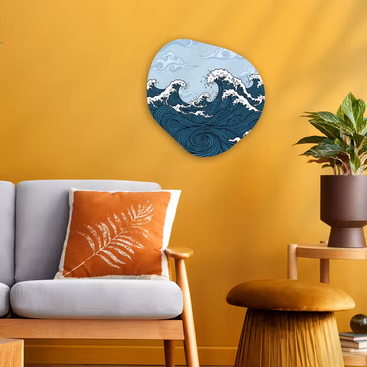 Zee - Golven - Japans - Natuur - Blauw Wandcirkel Organisch Forex 3mm klein -sfeer4