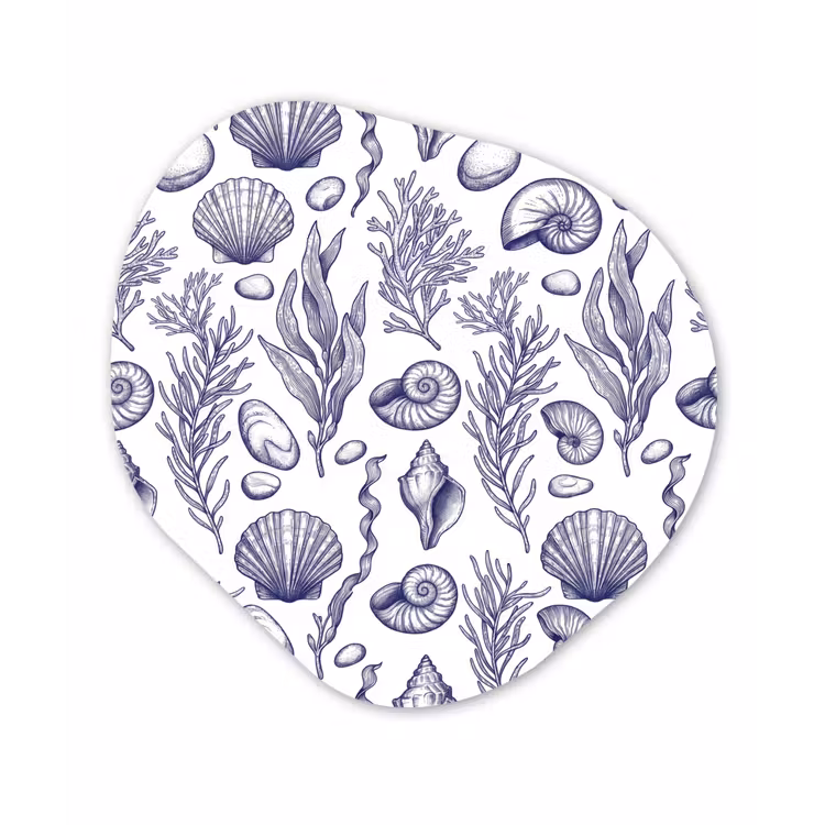 Schelpen - Zeewier - Oceaan - Illustratie - Blauw Wandcirkel Organisch Forex 3mm klein -3d