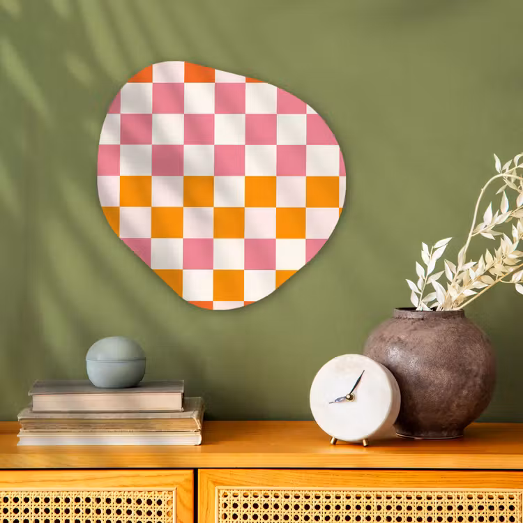 Vierkant - Patroon - Oranje Wandcirkel Organisch Forex 3mm klein 629 -sfeer2