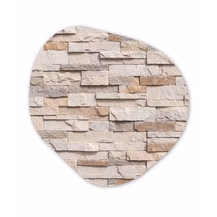 Steen - Muur - Textuur - Rustiek - Beige Wandcirkel Organisch Forex 3mm klein -3d