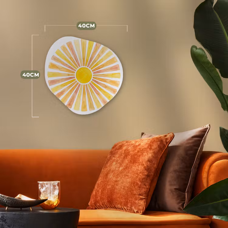 Zon - Stralen - Aquarel - Geel - Abstract Wandcirkel Organisch Forex 3mm klein -sfeer3