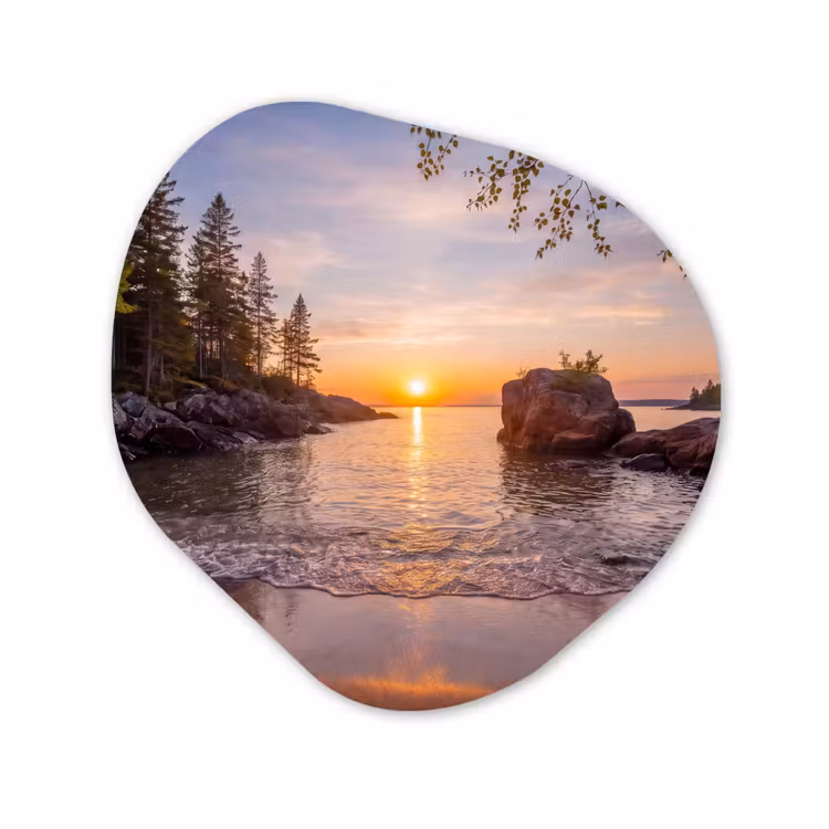 Zonsondergang - Kust - Water - Natuur - Oranje Wandcirkel Organisch Forex 3mm klein -3d