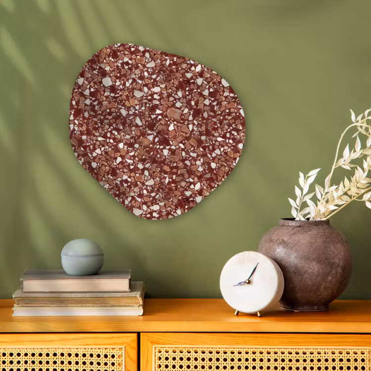 Terrazzo - Patroon - Steentextuur - Roodbruin Wandcirkel Organisch Forex 3mm klein 629 -sfeer2