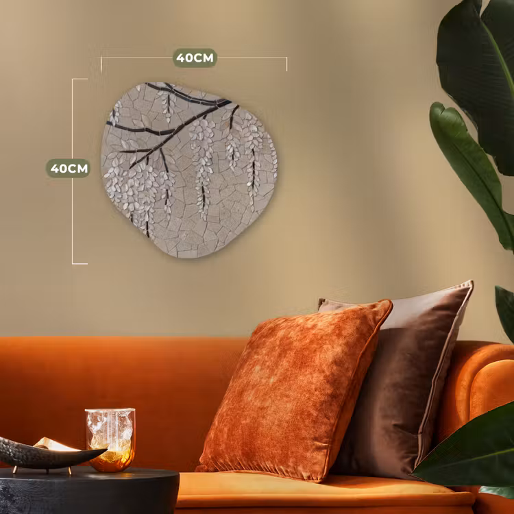 Boom - Bloemen - Mozaïek - Kunst - Wit Wandcirkel Organisch Forex 3mm klein -sfeer3