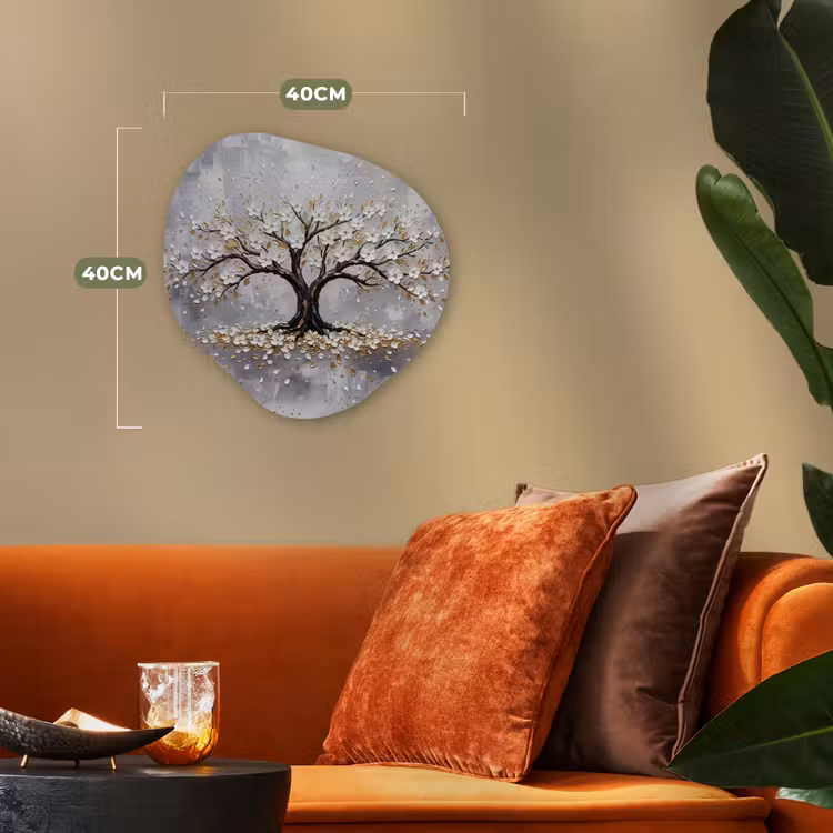Boom - Bloemen - Natuur - Abstract - Wit Wandcirkel Organisch Forex 3mm klein -sfeer3