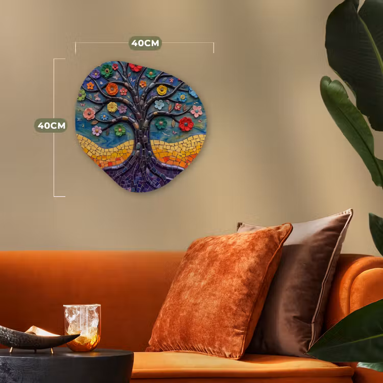 Levensboom - Mozaïek - Bloemen - Kleurrijk - Vrolijk Wandcirkel Organisch Forex 3mm klein -sfeer3