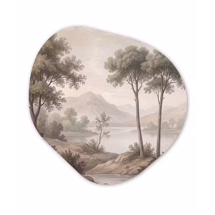 Bomen - Meer - Bergen - Illustratie Wandcirkel Organisch Forex 3mm klein -3d