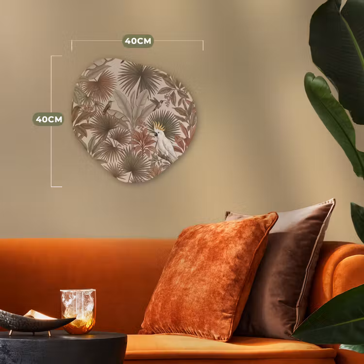 Tropisch - Vogels - Beige Wandcirkel Organisch Forex 3mm klein -sfeer3