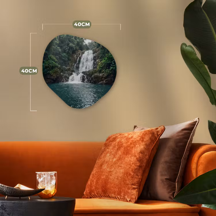 Waterfall - Forest - Nature - Greenkhgyguyg Wandcirkel Organisch Forex 3mm klein -sfeer3