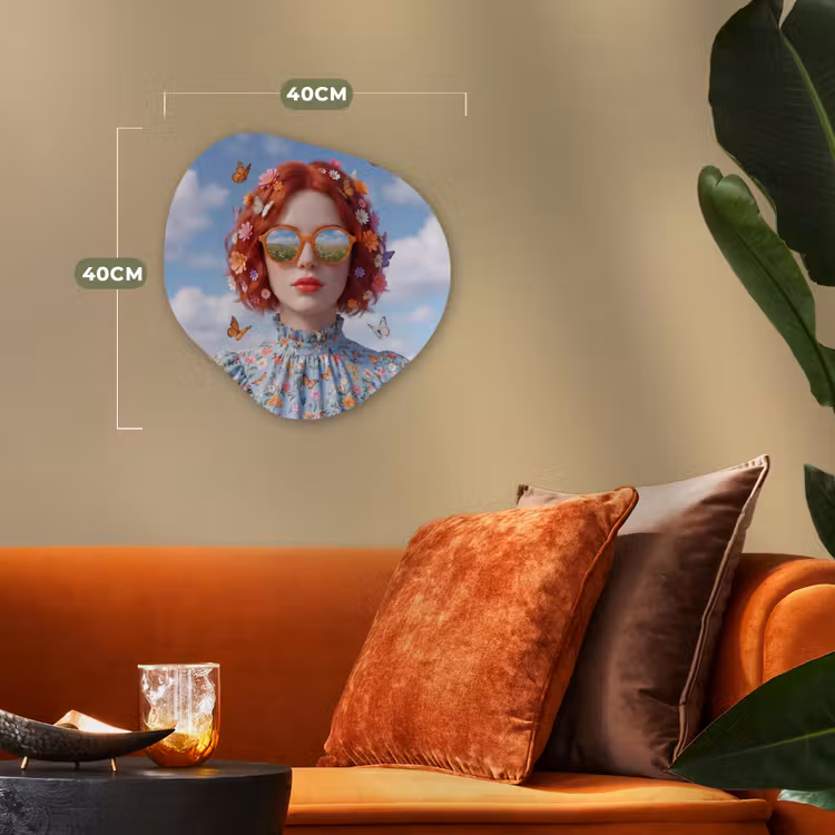 Vrouw - Bloemen - Zomer - Portret - Kleurrijk Wandcirkel Organisch Forex 3mm klein -sfeer3
