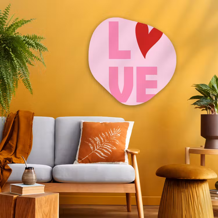 Love - Roze - Hart - Valentijn Wandcirkel Organisch Plexiglas middel -sfeer4