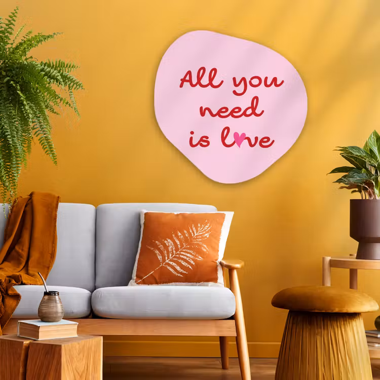 Tekst - Roze - Love - Hart Wandcirkel Organisch Plexiglas middel -sfeer4