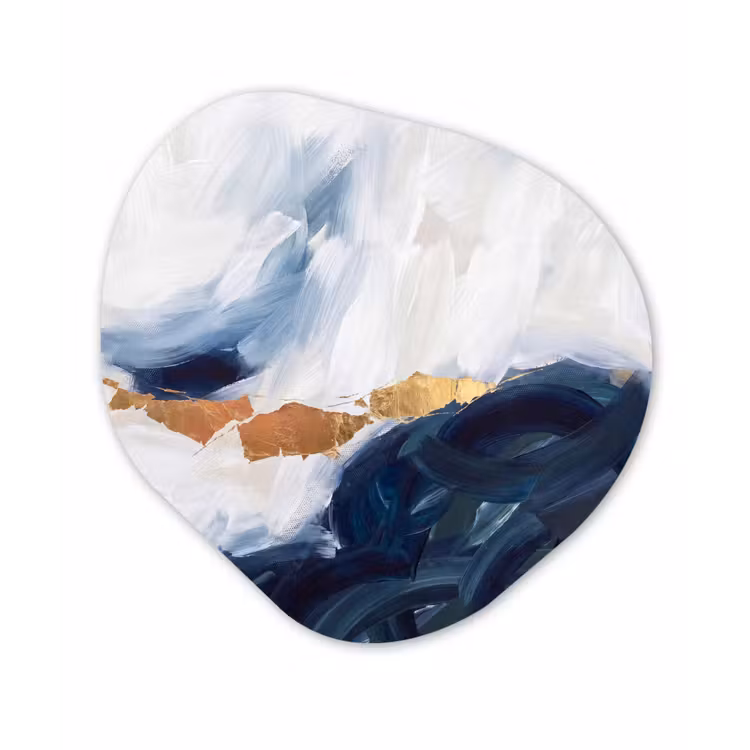 Abstract - Acryl - Blauw - Goud - Elegant Wandcirkel Organisch Aluminium middel -3d