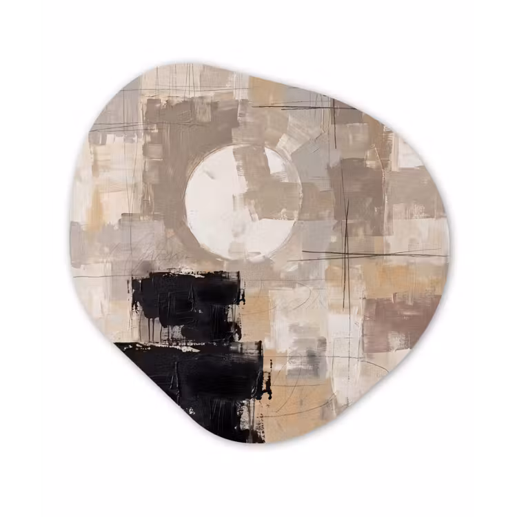 Abstract - Cirkel - Modern - Beige - Zwart - Minimalistisch Wandcirkel Organisch Aluminium middel -3d