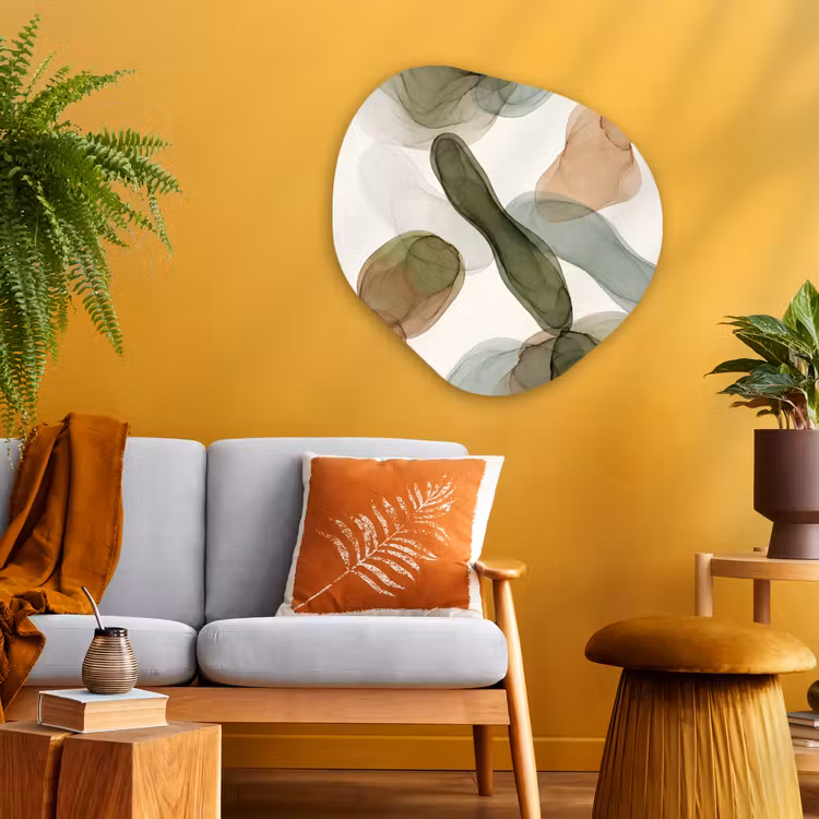 Abstract - Vormen - Modern - Kunst - Groen - Bruin Wandcirkel Organisch Aluminium middel -sfeer4