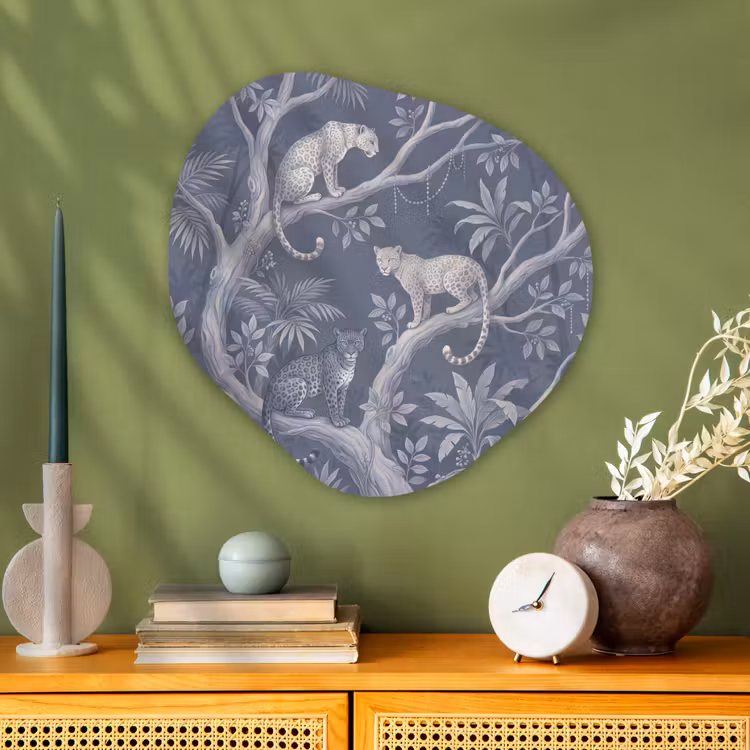 Dieren - Jungle - Illustratie - Bomen - Blauw Wandcirkel Organisch Aluminium middel -sfeer2