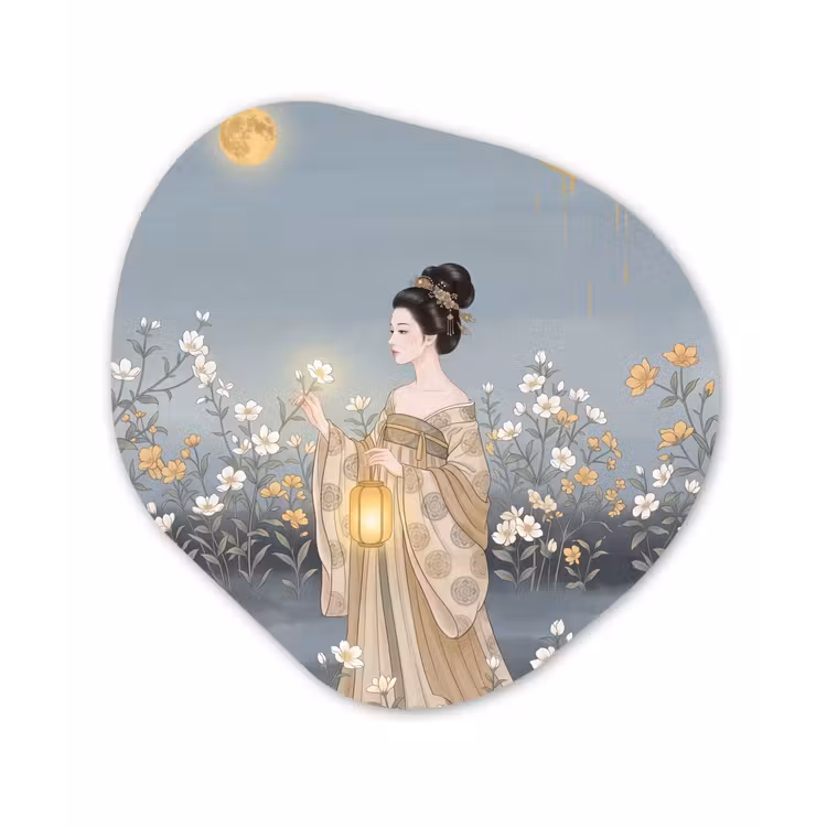 Aziatisch - Vrouw - Kimono Wandcirkel Organisch Aluminium middel -3d