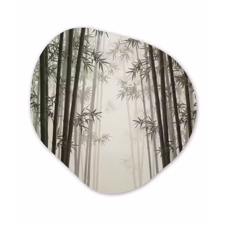 Bamboe - Bos - Mist - Natuur Wandcirkel Organisch Aluminium middel -3d