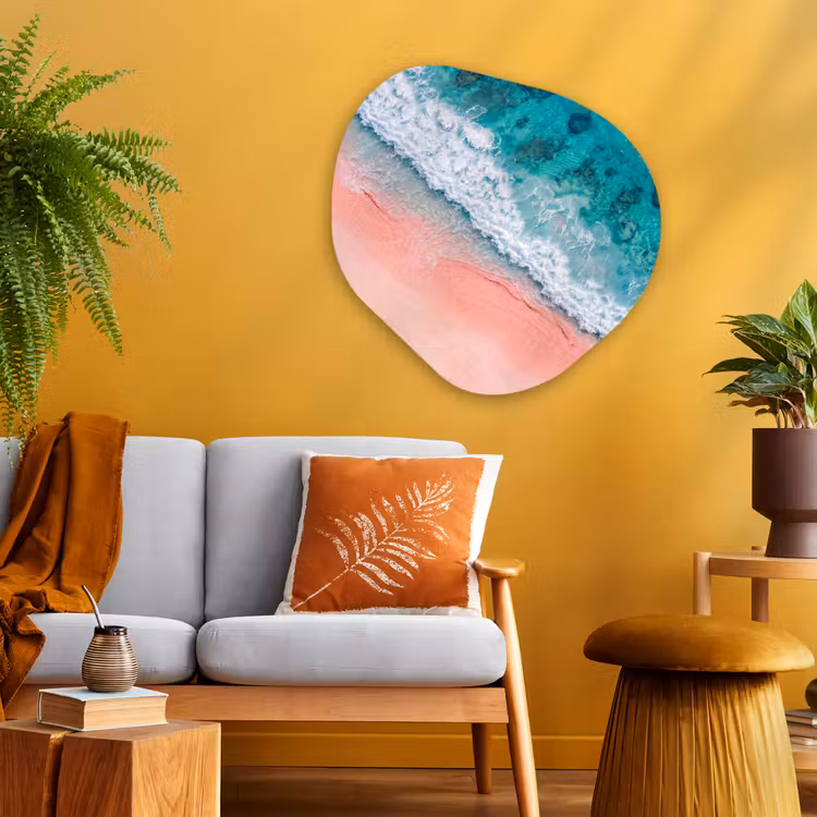 Strand - Oceaan - Golven - Roze Zand - Natuur Wandcirkel Organisch Aluminium middel -sfeer4