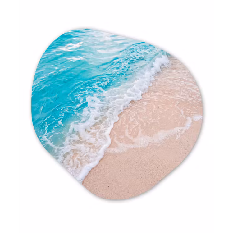 Strand - Zee - Golf - Natuur - Blauw Wandcirkel Organisch Aluminium middel -3d