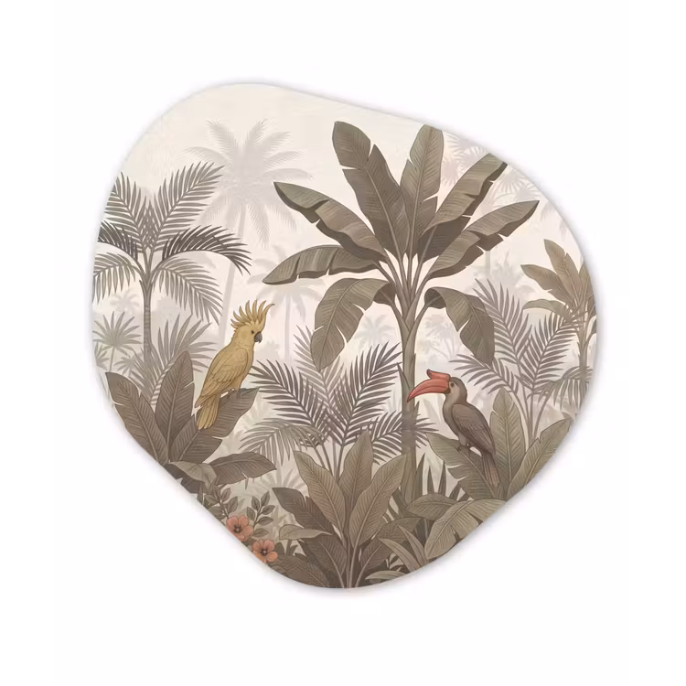 Vogel - Jungle - Tropisch - Illustratie - Groen Wandcirkel Organisch Aluminium middel -3d