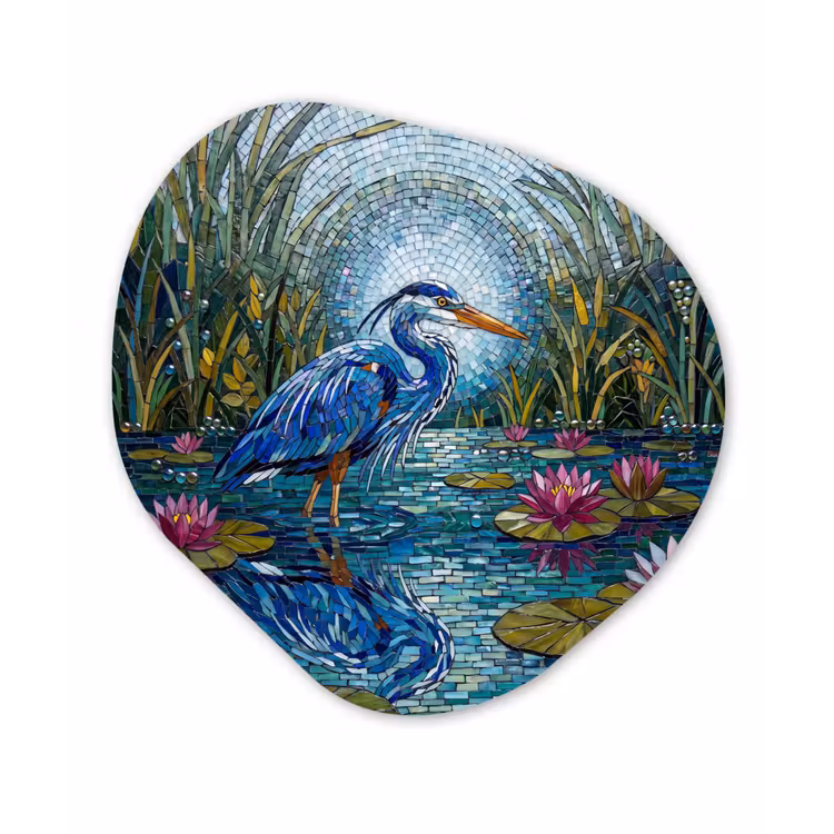 Vogel - Water - Natuur - Abstract - Blauw Wandcirkel Organisch Aluminium middel -3d