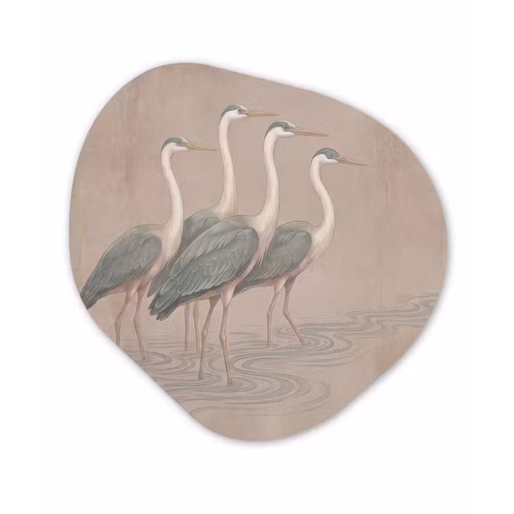 Vogel - Water - Natuur - Vintage Wandcirkel Organisch Aluminium middel -3d