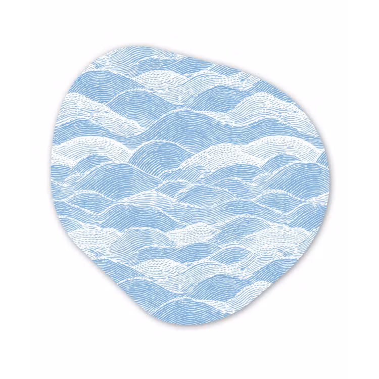 Blauw - Wit - Golven - Getekend Wandcirkel Organisch Aluminium middel 851 -3d