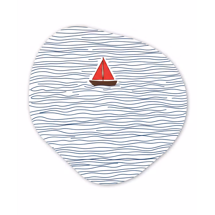Boot - Water - Rood - Illustratie - Minimalistisch Wandcirkel Organisch Aluminium middel -3d