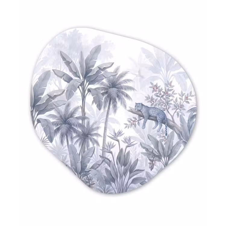 Kat - Tropisch bos - Modern - Grijs Wandcirkel Organisch Aluminium middel -3d