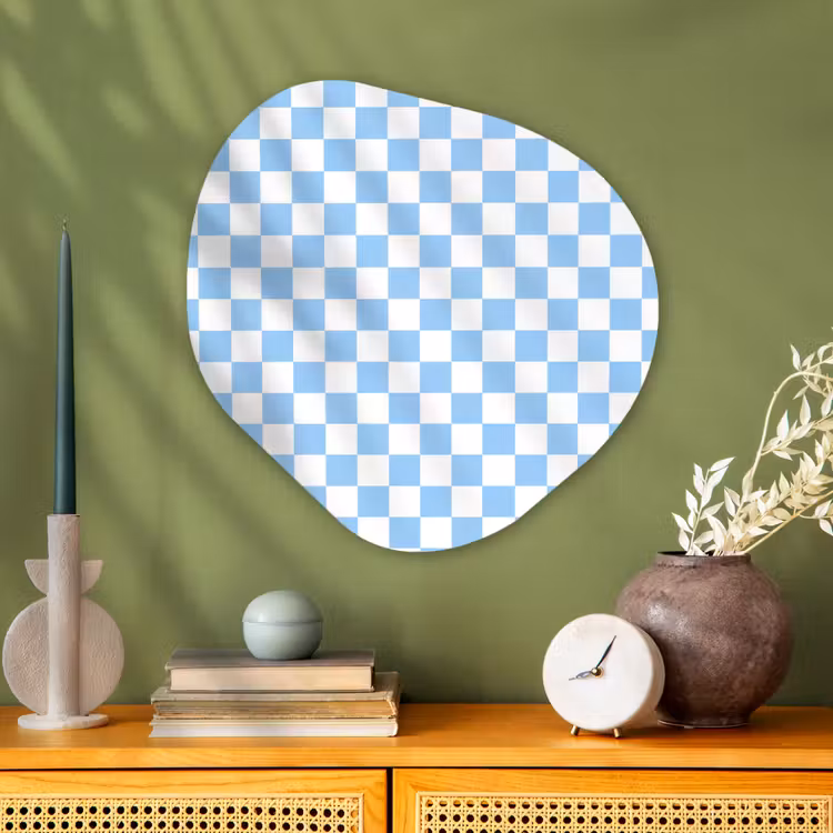 Schaakbord - Klassiek - Blauw Wandcirkel Organisch Aluminium middel 851 -sfeer2
