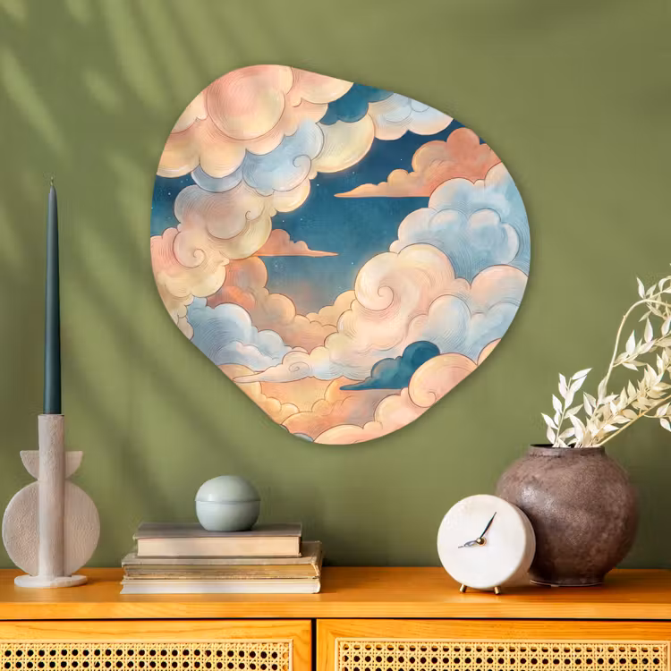 Wolk - Lucht - Natuur - Illustratief - Oranje Wandcirkel Organisch Aluminium middel -sfeer2